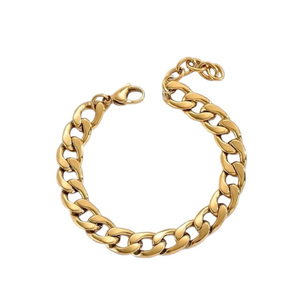 18k Gold plated Curb Chain Bracelet with Chunky Links and Lobster Claw Clasp